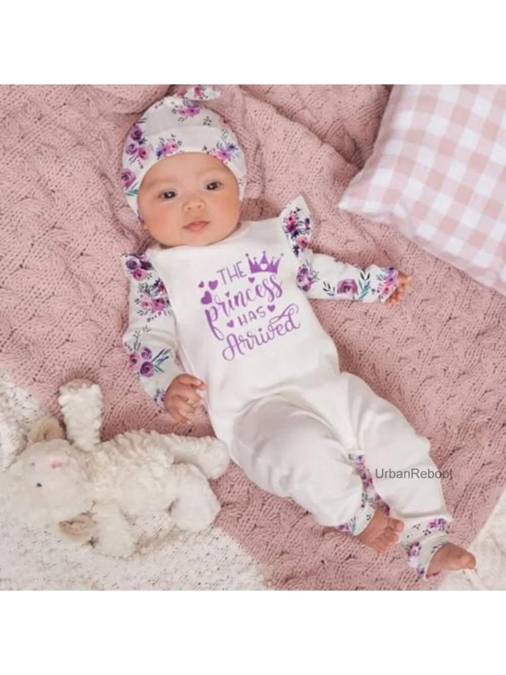 Newborn Baby Girl Romper Set Floral Long Sleeve Cotton Blend Jumpsuit with Hat